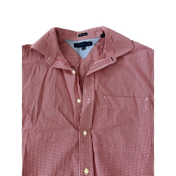 Tommy Hilfiger Dress Shirt Men Size 15.5 32-33 Red Gingham Plaid Checkered Work - Picture 3 of 8